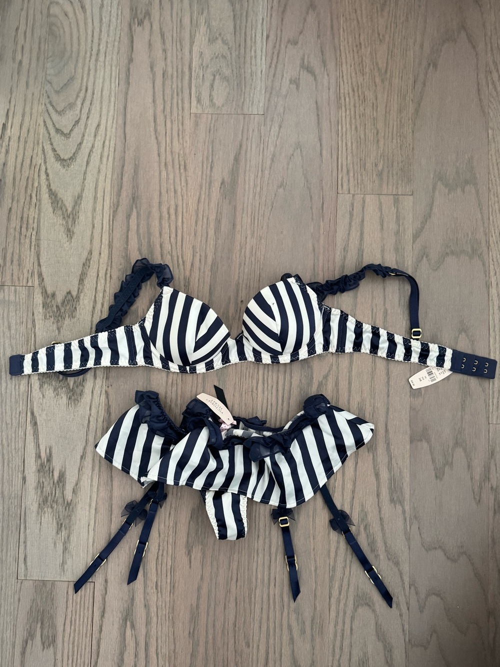 NWT Victoria’s Secret Striped Navy and White Lingerie Set. - Picture 2 of 7